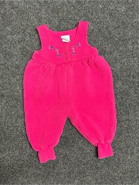 Vintage Oshkosh Overalls Quilted Baby Girl Pink Embroidered Flowers Baby Bgosh